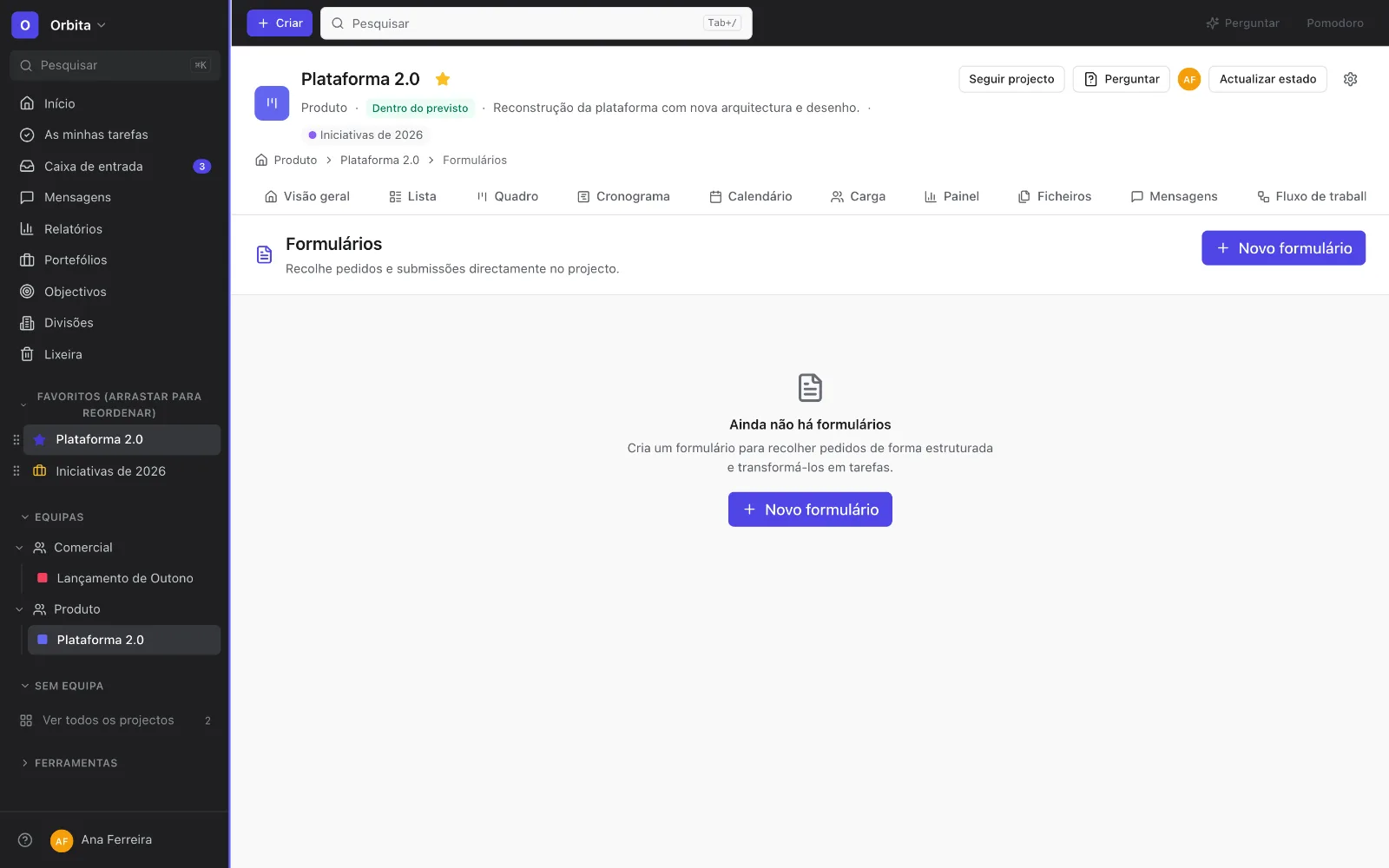 A project's request form, whose answers create tasks.